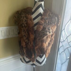 PATCHWORK RABBIT FUR VEST  shades of Brown & Leopard print MADE IN HONG KONG SZM